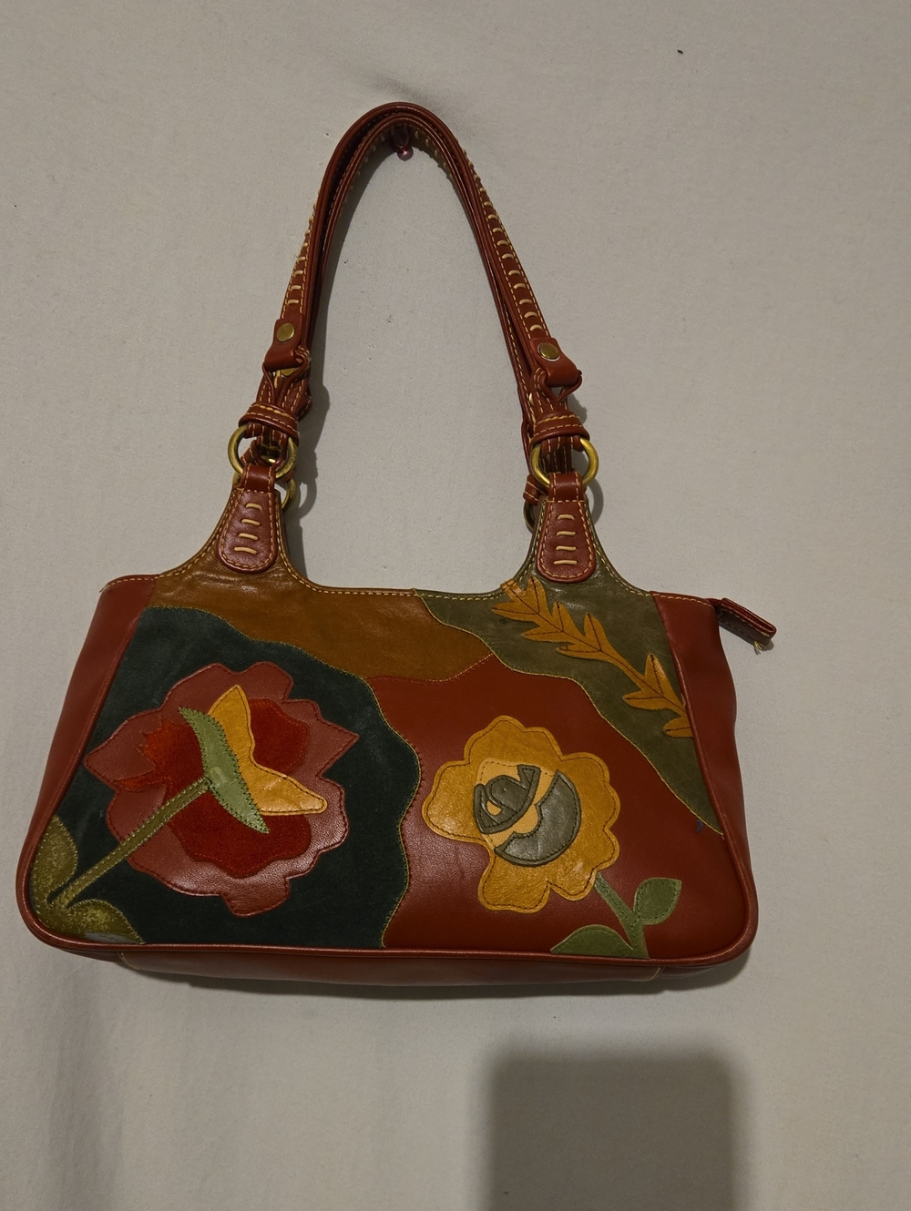 Rare Vintage Isabella Fiore Leather embroidered Hand bag